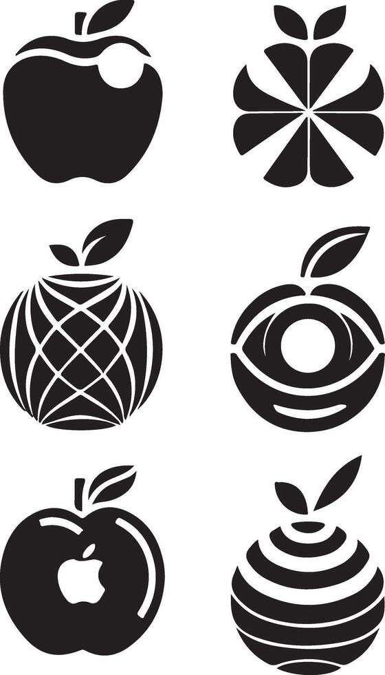 apple icons, fresh apple shapes, apple clipart , artistic apple logos, healthy apple symbols, abstract fruit icons, modern apple collection. vector