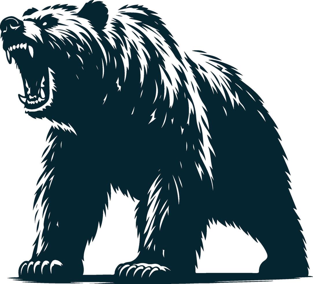 roaring angry bear silhouette vector