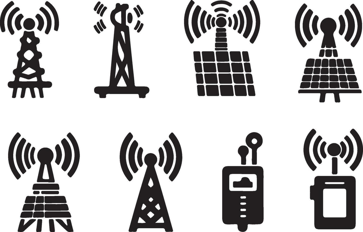 cell phone tower icons set, black and white illustration vector