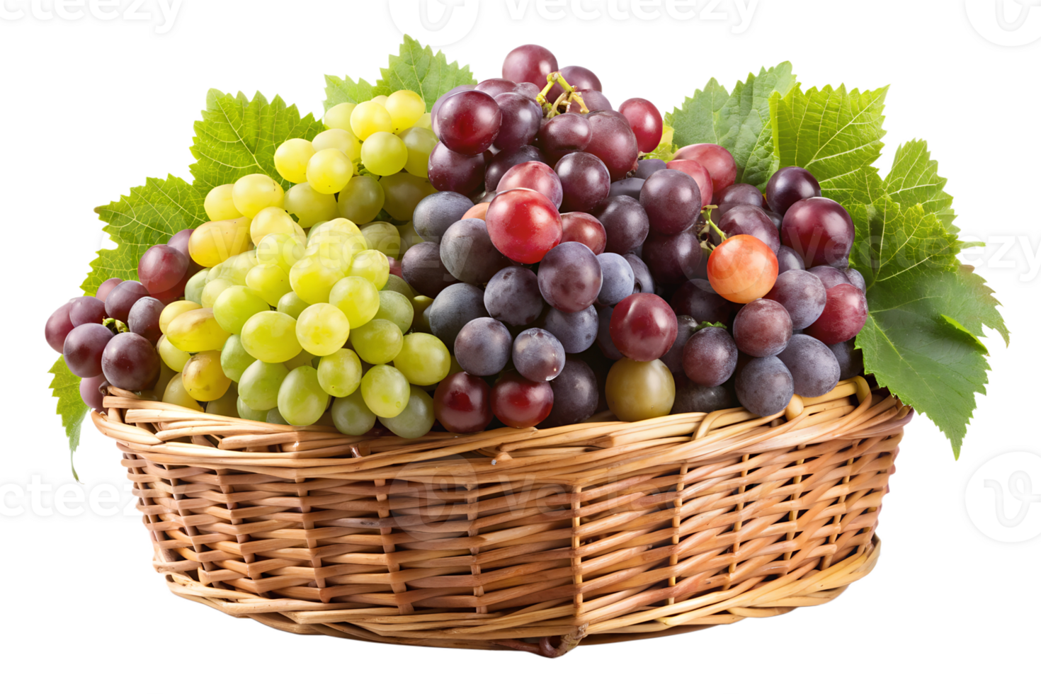 Lots of grape in a basket isolate on transparency background png