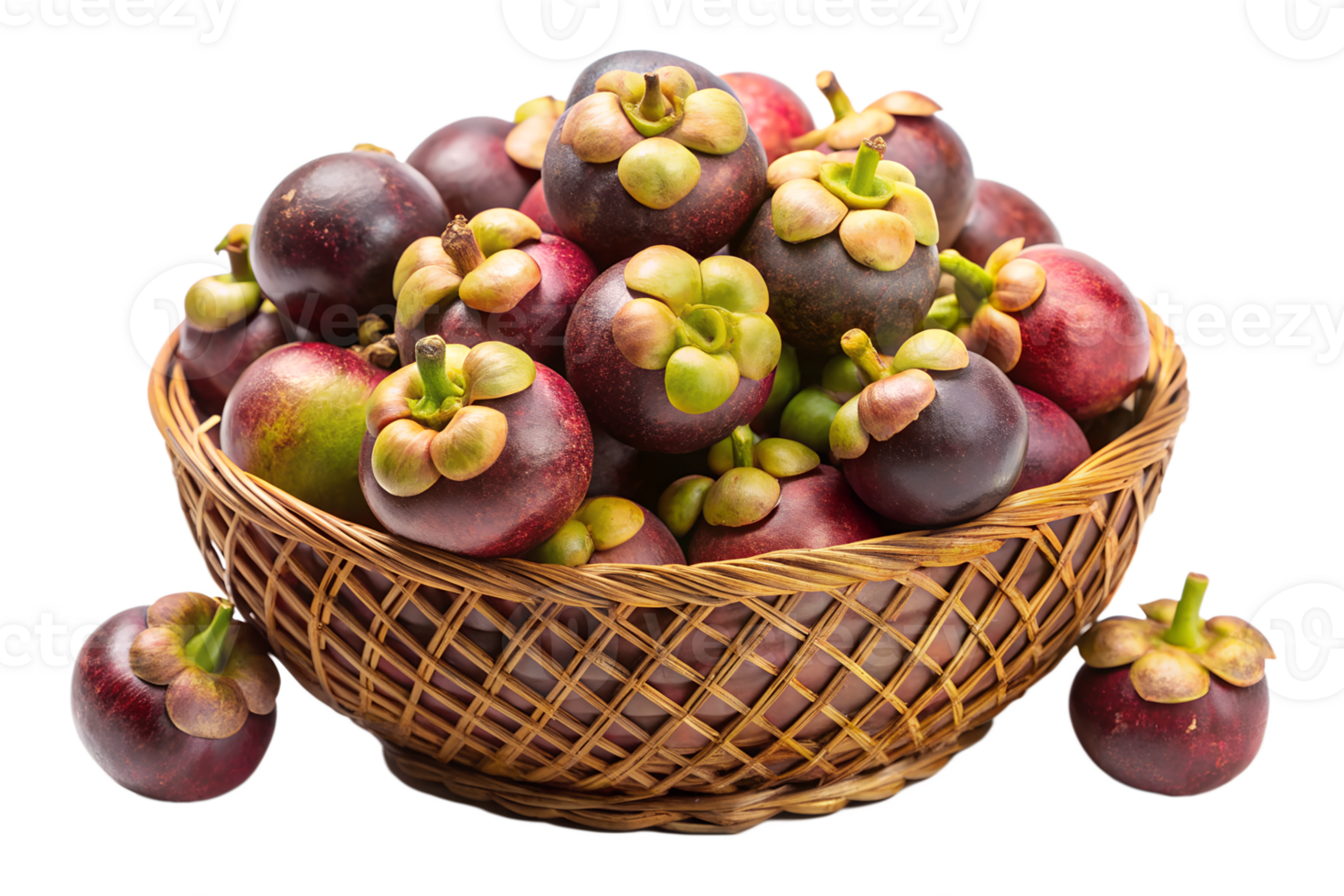 Lots of mangosteen in a basket isolate on transparency background png