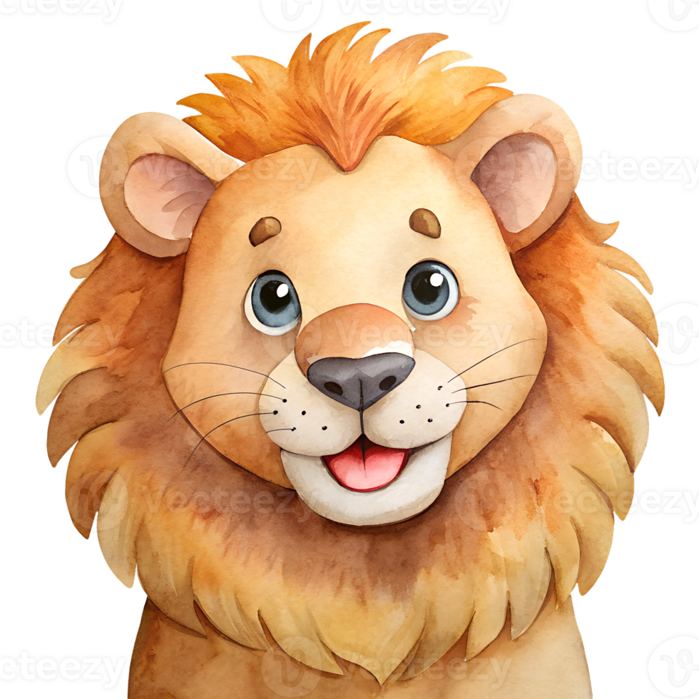 Watercolor hand drawn lion smiles isolate on transparency background png