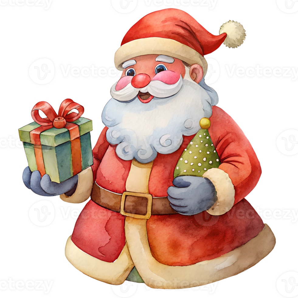 Watercolor hand drawn Santa gives gifts. Merry Christmas isolate on transparency background png