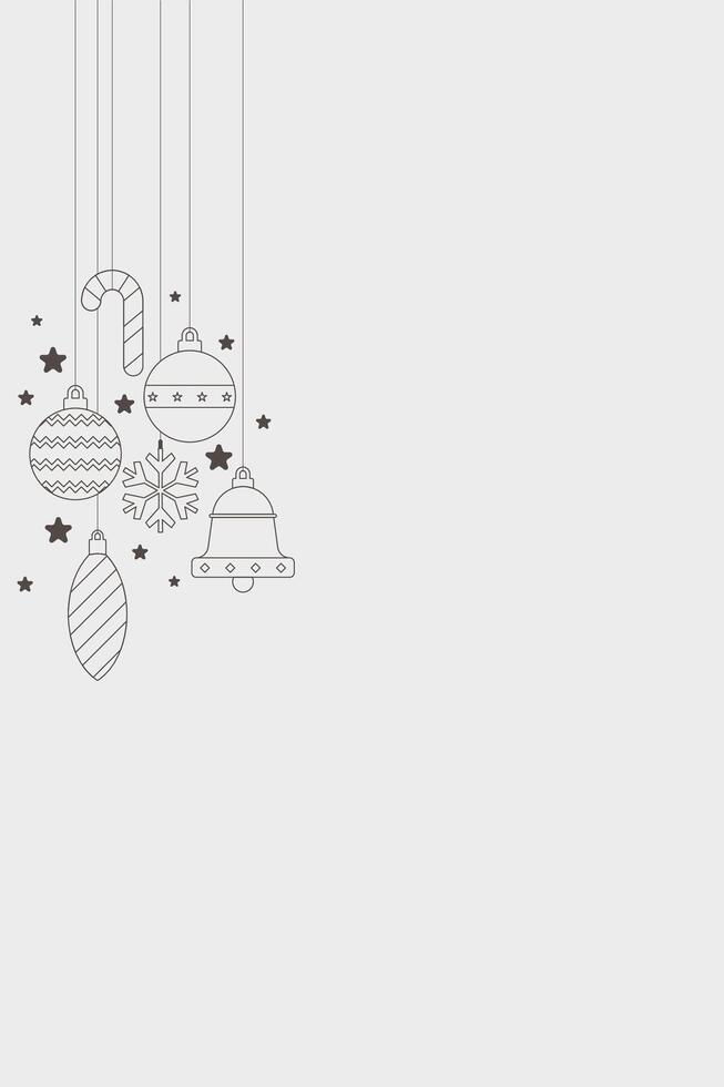 Minimalist various garlands hanging outline on gray background graphic illustration have blank space. Merry Christmas and Happy New Year greeting card vertical template. vector