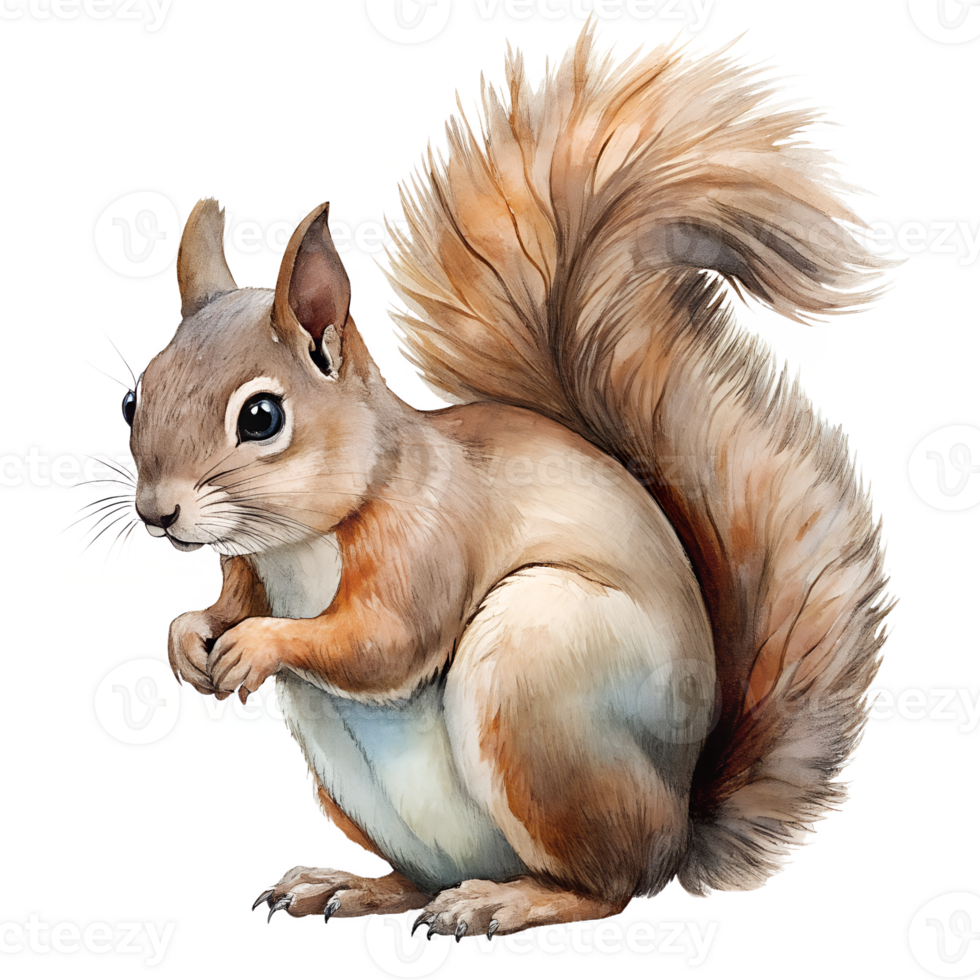 Watercolor hand drawn squirrel isolate on transparency background png