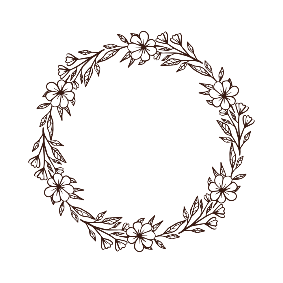 Hand drawn round frame floral decorative png