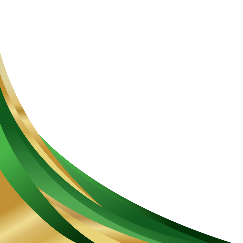 Green abstract curve corner border with gold line png