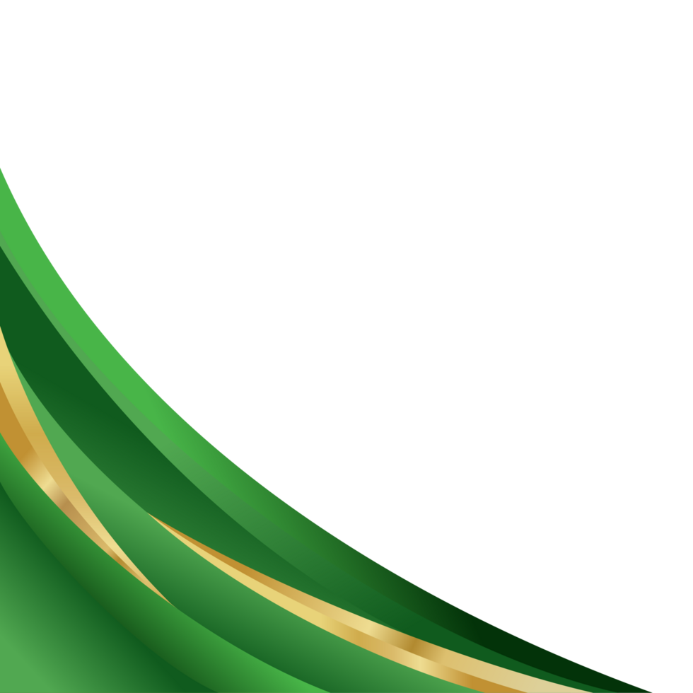 Green and gold abstract curve corner border for business design png