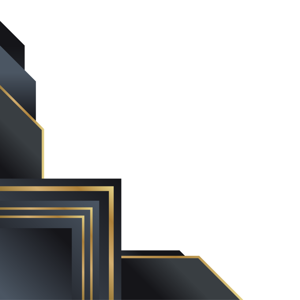 Black geometric corner border simple and elegant with gold line png