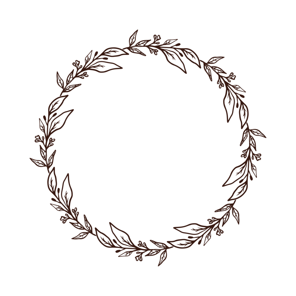 Round botanical hand drawn wreath png