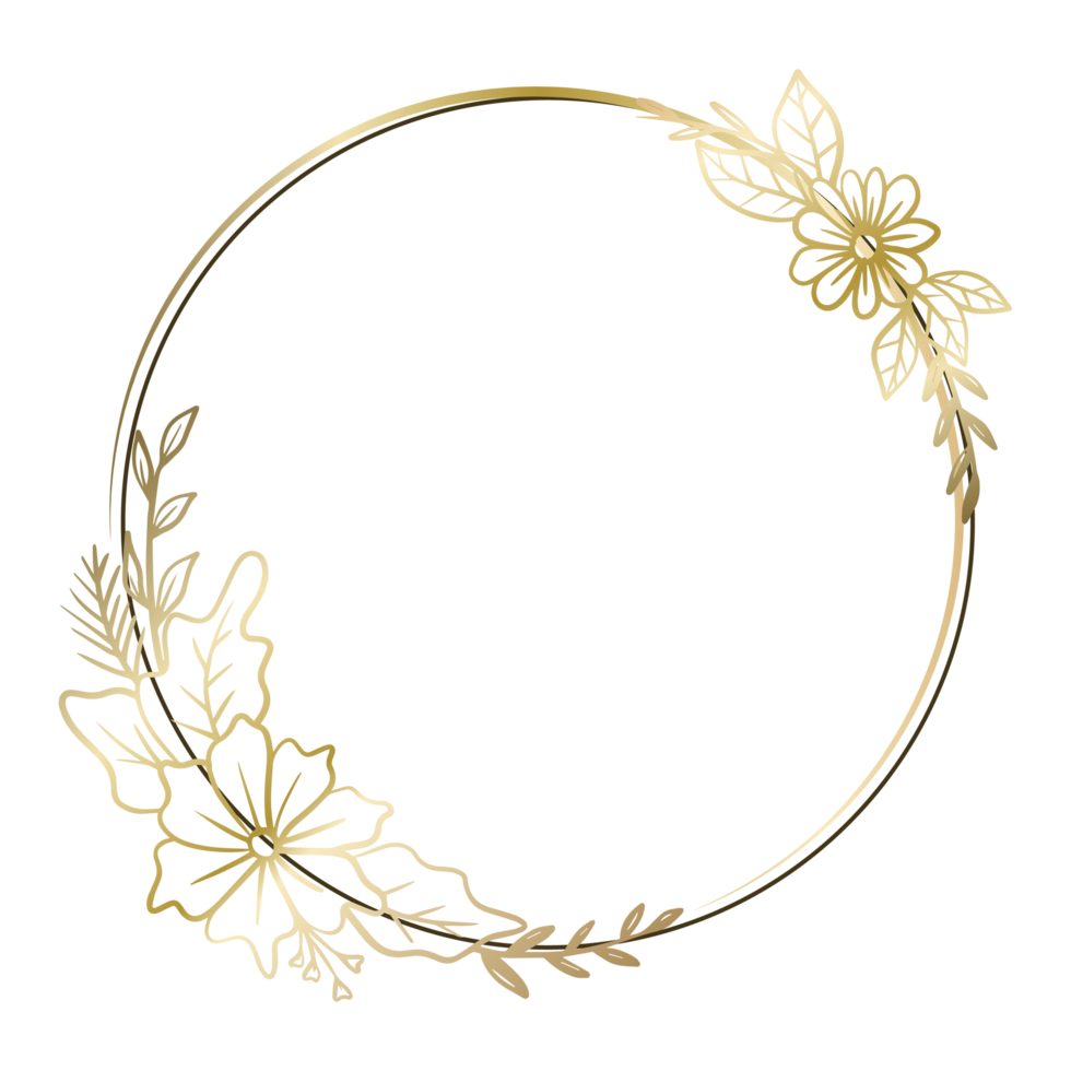 Circle frame with gold hand drawn floral png