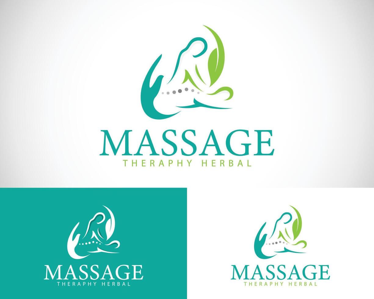 Spa massage logo creative design concept care nature leave health herbal spine vector