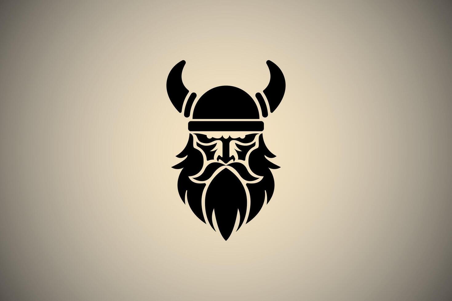 Viking logo design. Nordic warrior symbol. Horned Norseman emblem. Barbarian man head icon with horn helmet and beard. vector