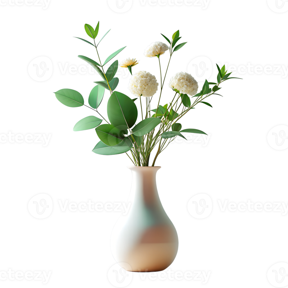 Minimalist Flowers and leaf in a vase. png