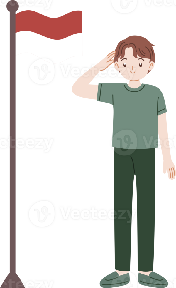 man saluting to indonesian flag png