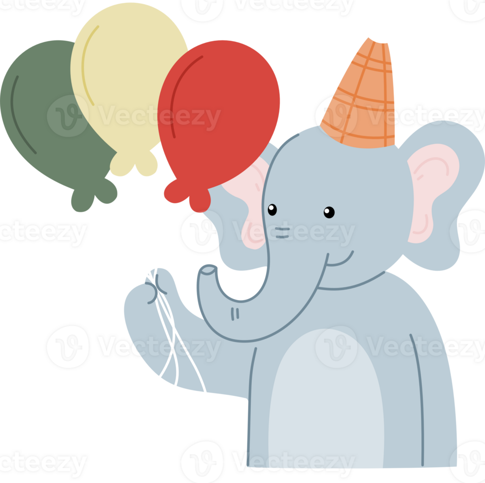elephant holding balloons for birthday animal clipart png