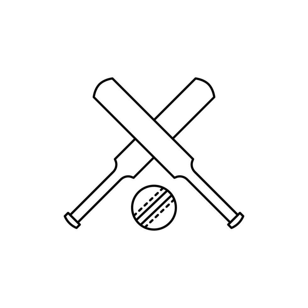 Cricket bat ball icon icon. Simple outline style. Crossed cricket bats with ball, accessories, wood, wicket, baseball, sport concept. Thin line symbol. vector