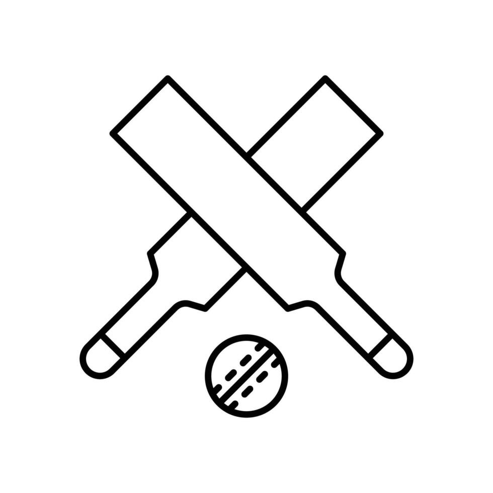 Cricket bat ball icon icon. Simple outline style. Crossed cricket bats with ball, accessories, wood, wicket, baseball, sport concept. Thin line symbol. vector