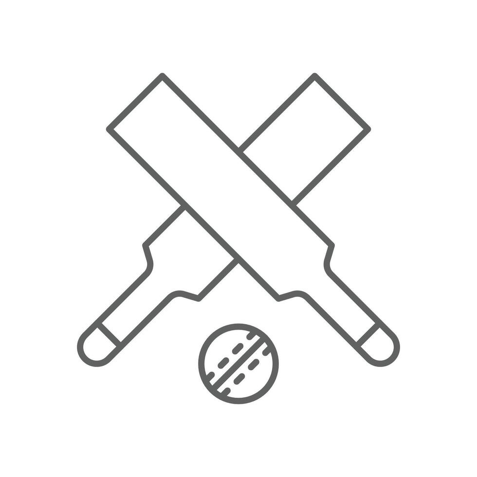 Cricket bat ball icon icon. Simple outline style. Crossed cricket bats with ball, accessories, wood, wicket, baseball, sport concept. Thin line symbol. Editable stroke. vector