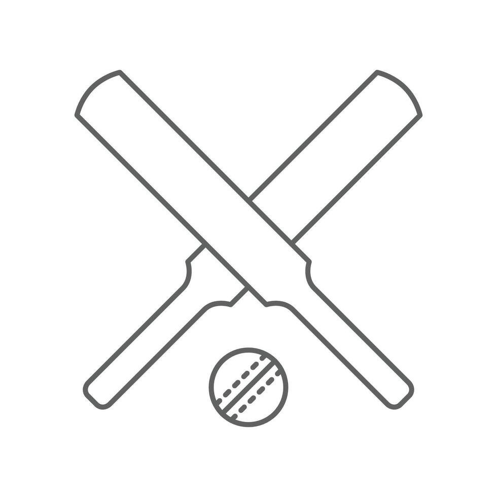 Cricket bat ball icon icon. Simple outline style. Crossed cricket bats with ball, accessories, wood, wicket, baseball, sport concept. Thin line symbol. Editable stroke. vector