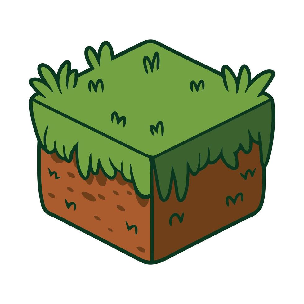 Isometric Grass Block Cartoon Illustration vector