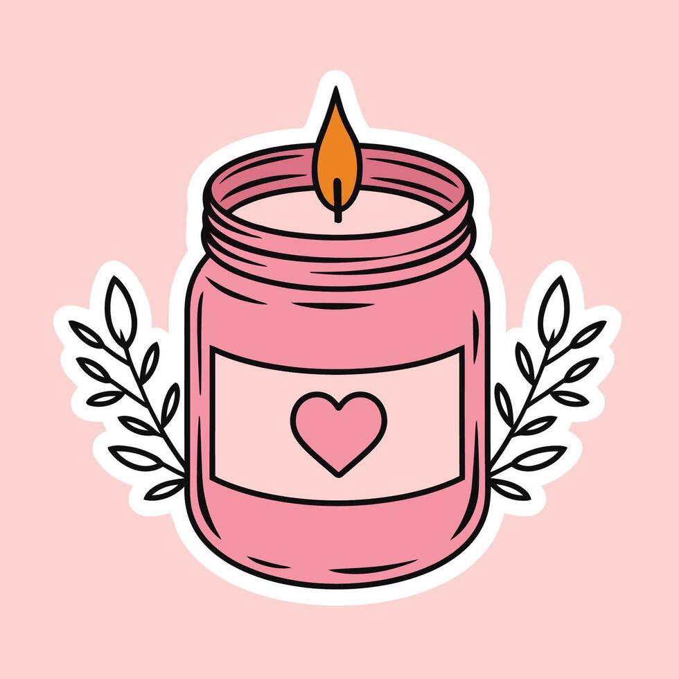 Cozy Pink Jar Candle with Heart Illustration vector