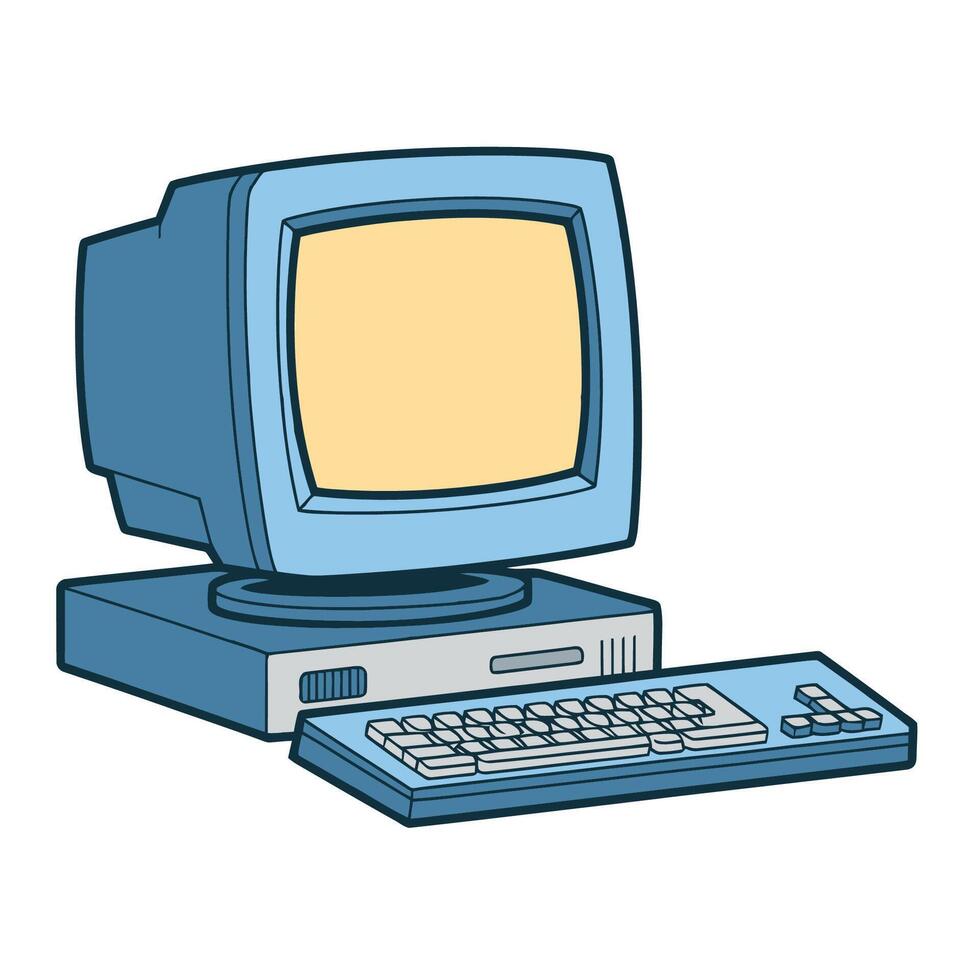 vintage desktop computer illustration with keyboard vector