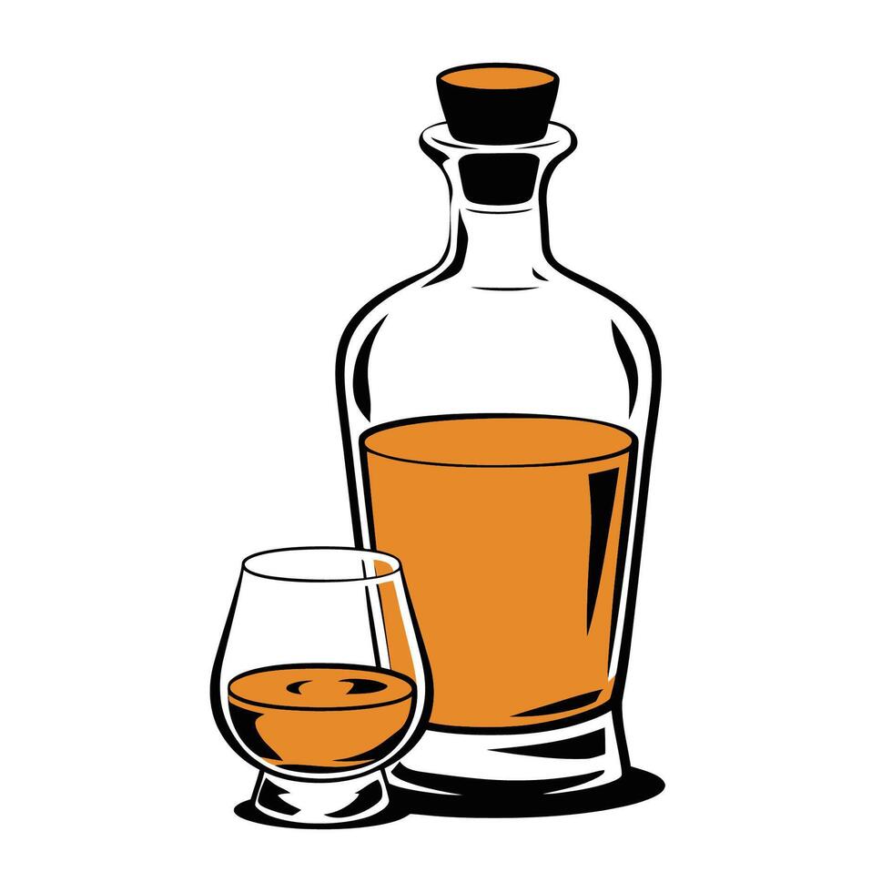 Illustration of Whiskey Bottle and Glass vector