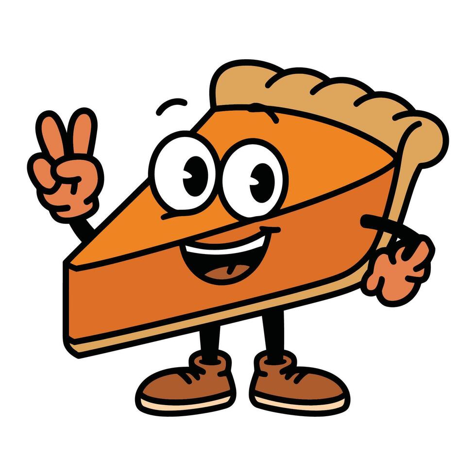 Cartoon Pumpkin Pie Slice Character Making Peace Sign vector