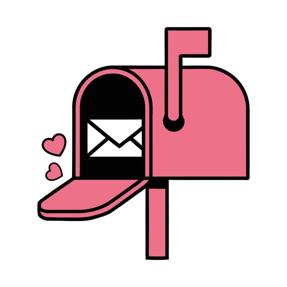 Cartoon Pink Mailbox with Love Letter and Hearts vector