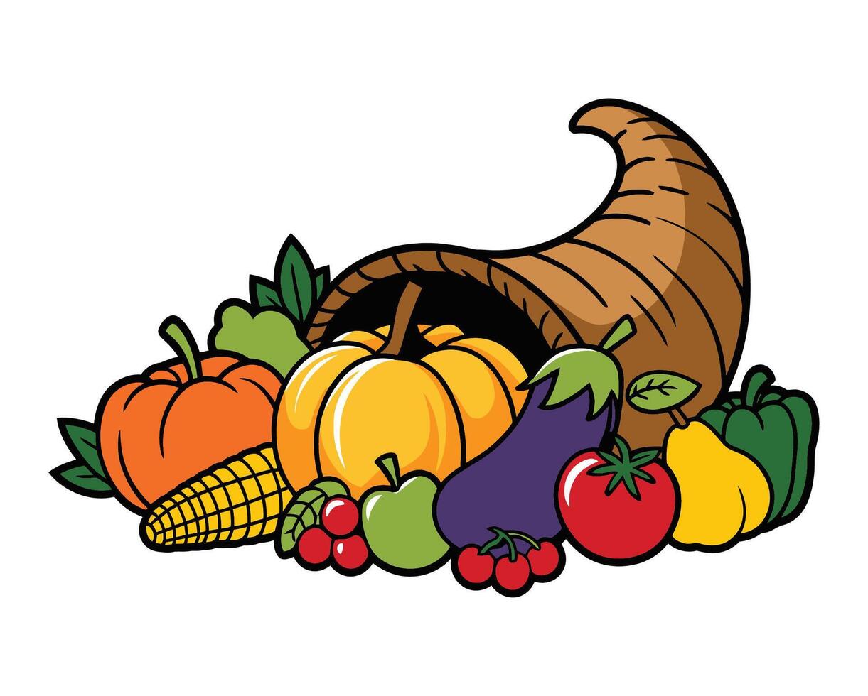 Cornucopia with Vegetables and Pumpkins Illustration vector