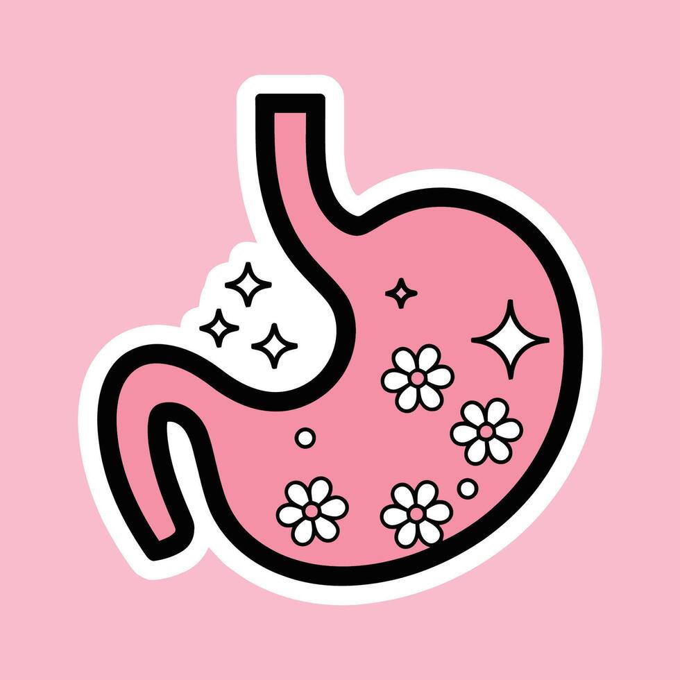 Illustration of a stomach with flowers and stars vector