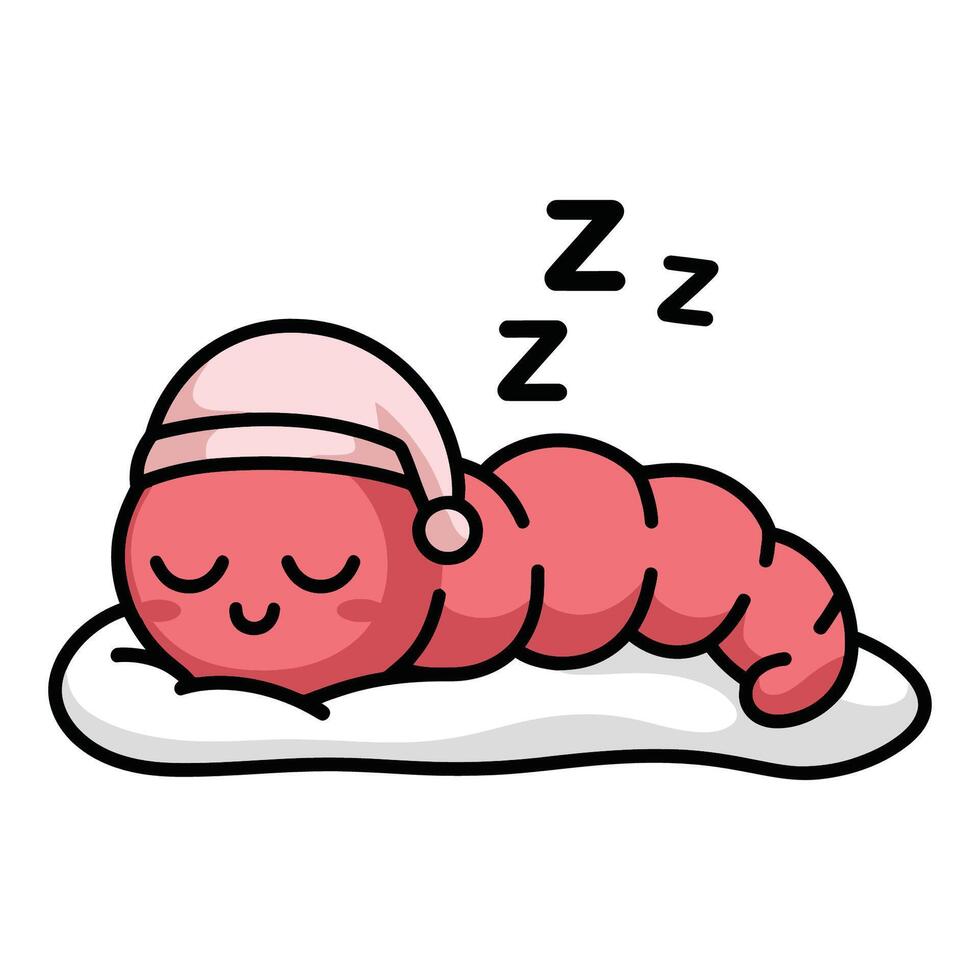 Cute pink worm sleeping on a pillow illustration vector