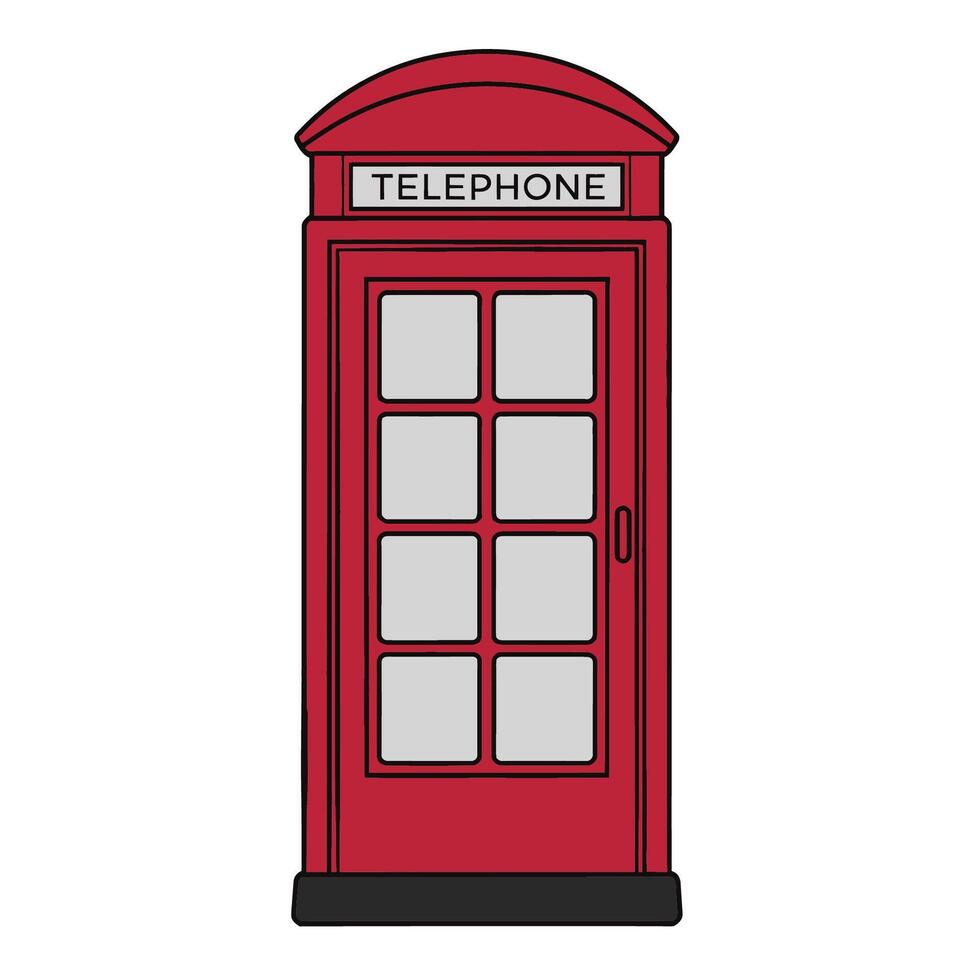 Red British telephone booth flat illustration vector