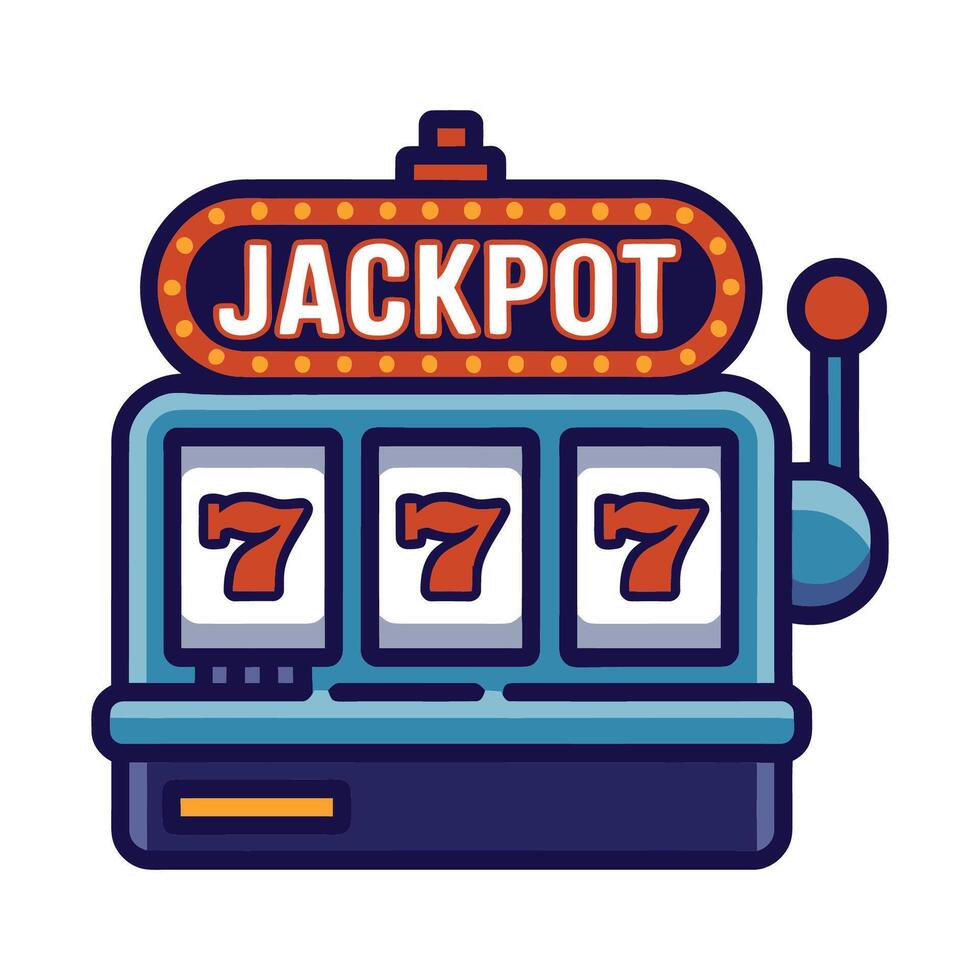 Jackpot slot machine with triple sevens cartoon illustration vector