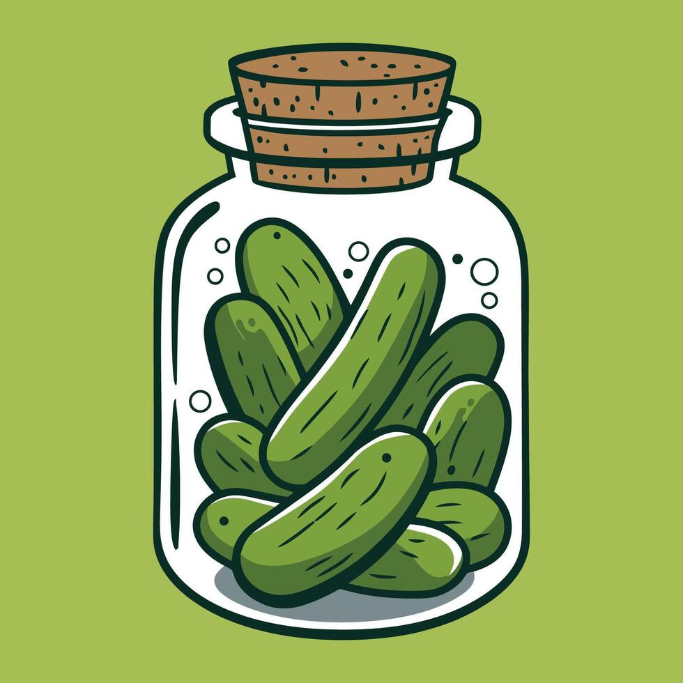 Green Pickles Preserved in Glass Jar Illustration vector