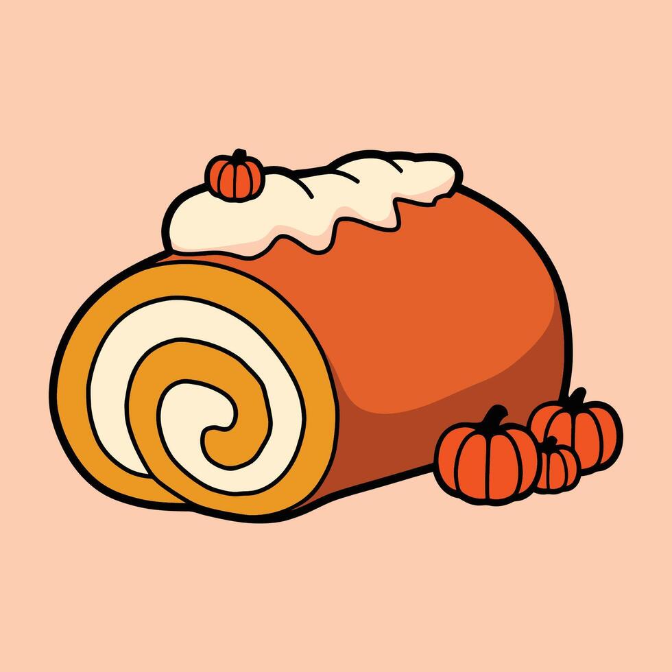 Delicious Autumn Pumpkin Roll with Whipped Cream Illustration vector