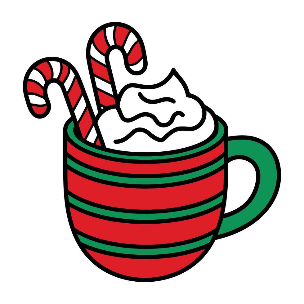 Festive Holiday Cup with Candy Canes and Whipped Cream Illustration vector