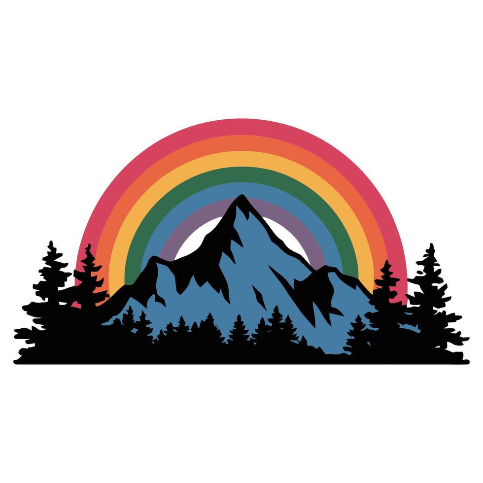 Vibrant Rainbow Arching Over Stylized Mountain Peak Illustration vector