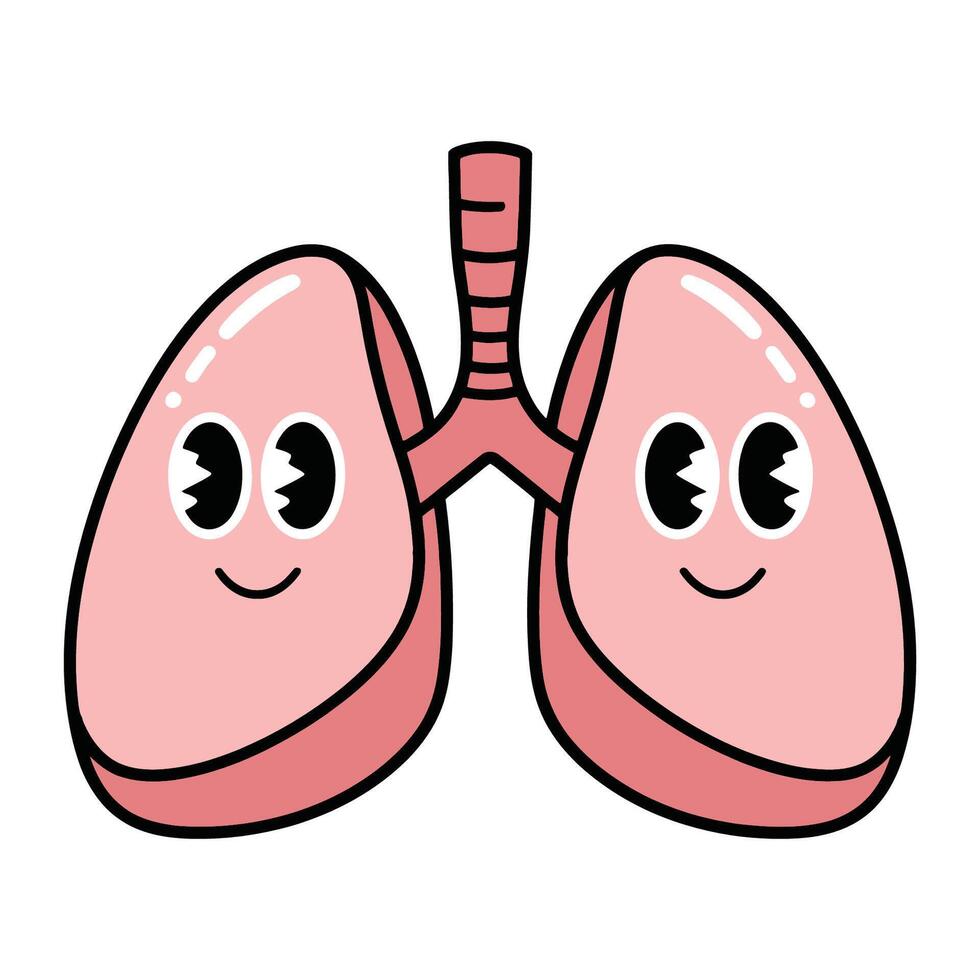 Cute cartoon happy lungs illustration for medical and health concepts vector
