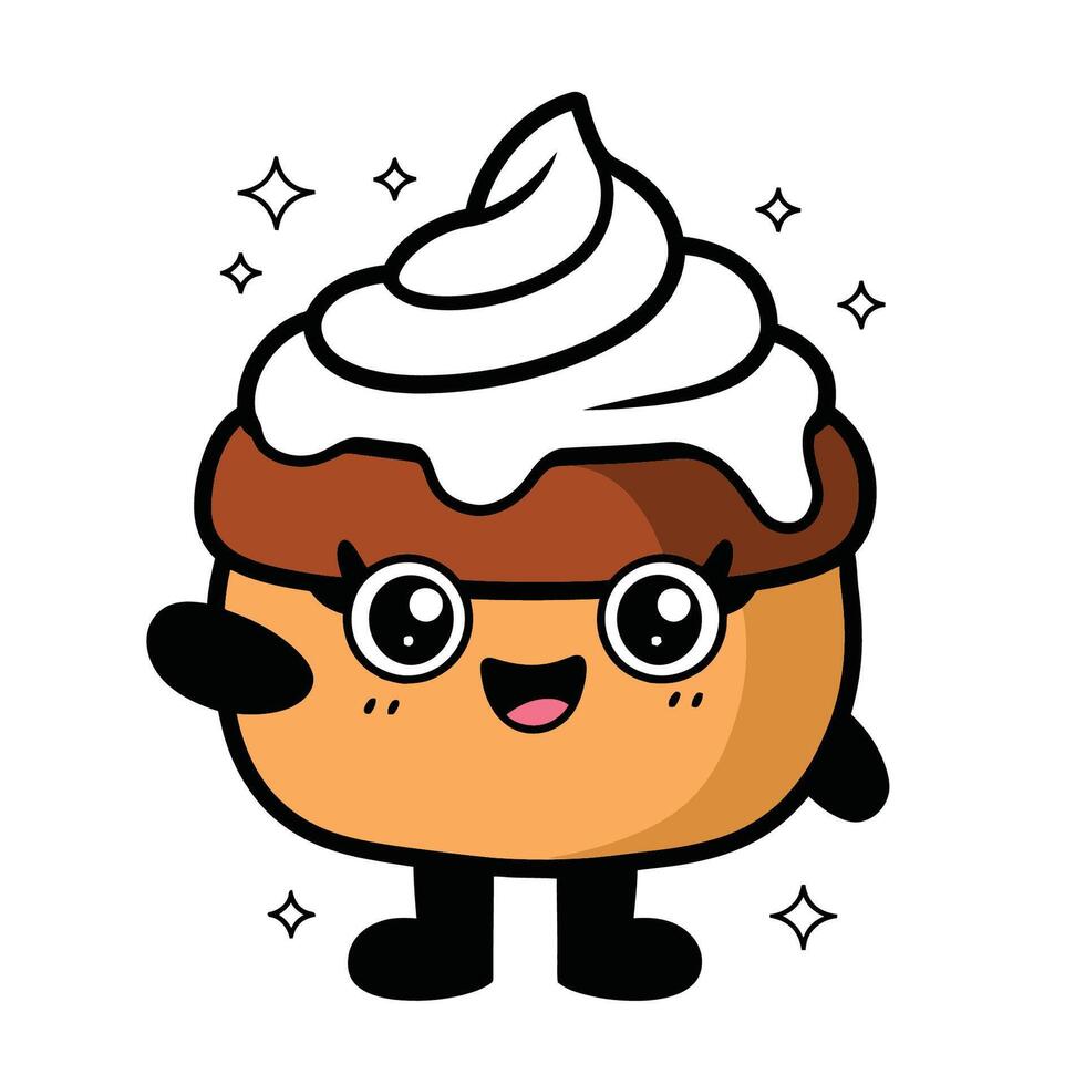 Cute Cartoon Cupcake Character with Whipped Cream vector
