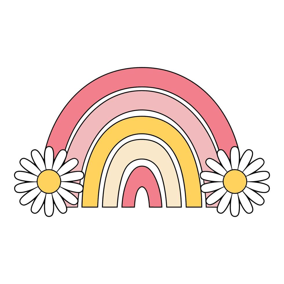 Colorful rainbow and daisy flowers illustration vector