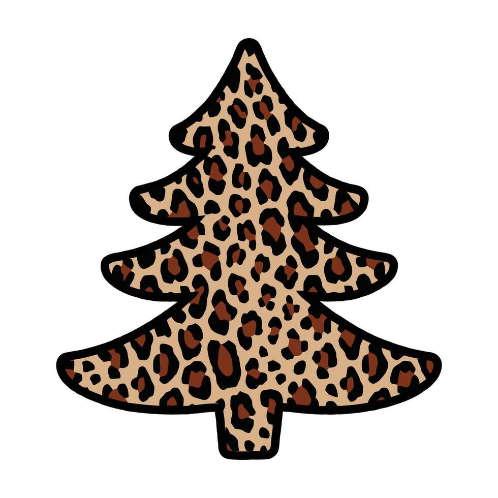 Leopard Print Christmas Tree Illustration for Festive Design vector