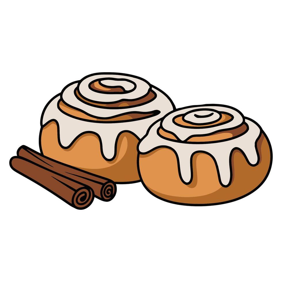 Illustration of Glazed Cinnamon Rolls with Cinnamon Sticks vector