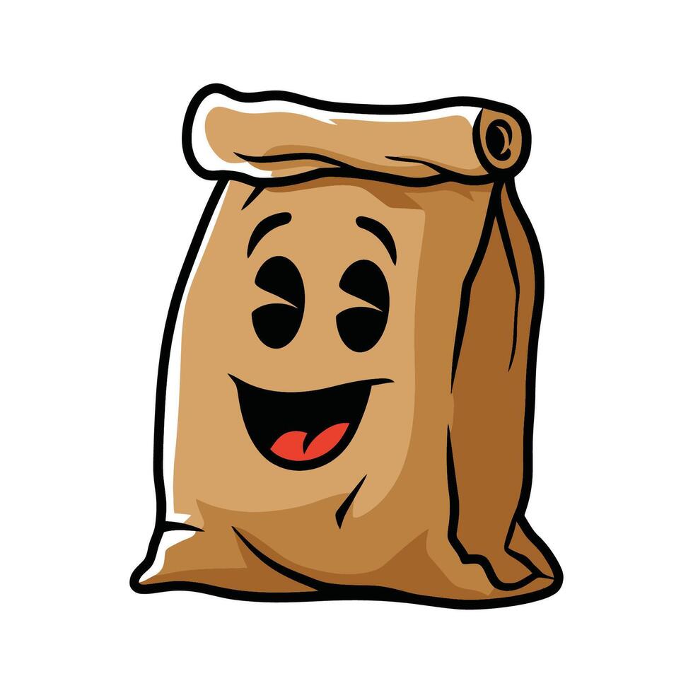 Cheerful Brown Paper Bag Cartoon Character Illustration vector