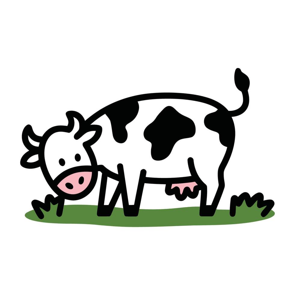 Friendly Cartoon Cow Grazing on Green Grass Illustration vector