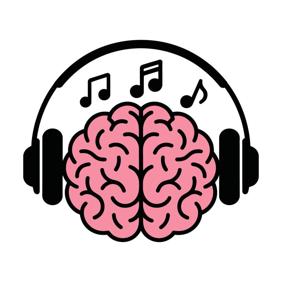 Creative brain with headphone illustration. Music and Neuroscience concept vector
