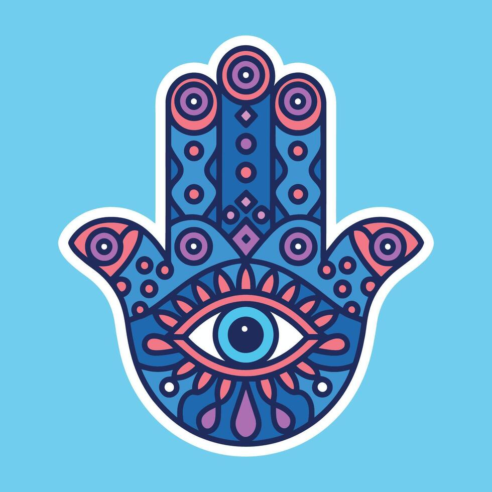 Colorful hamsa hand with evil eye illustration vector