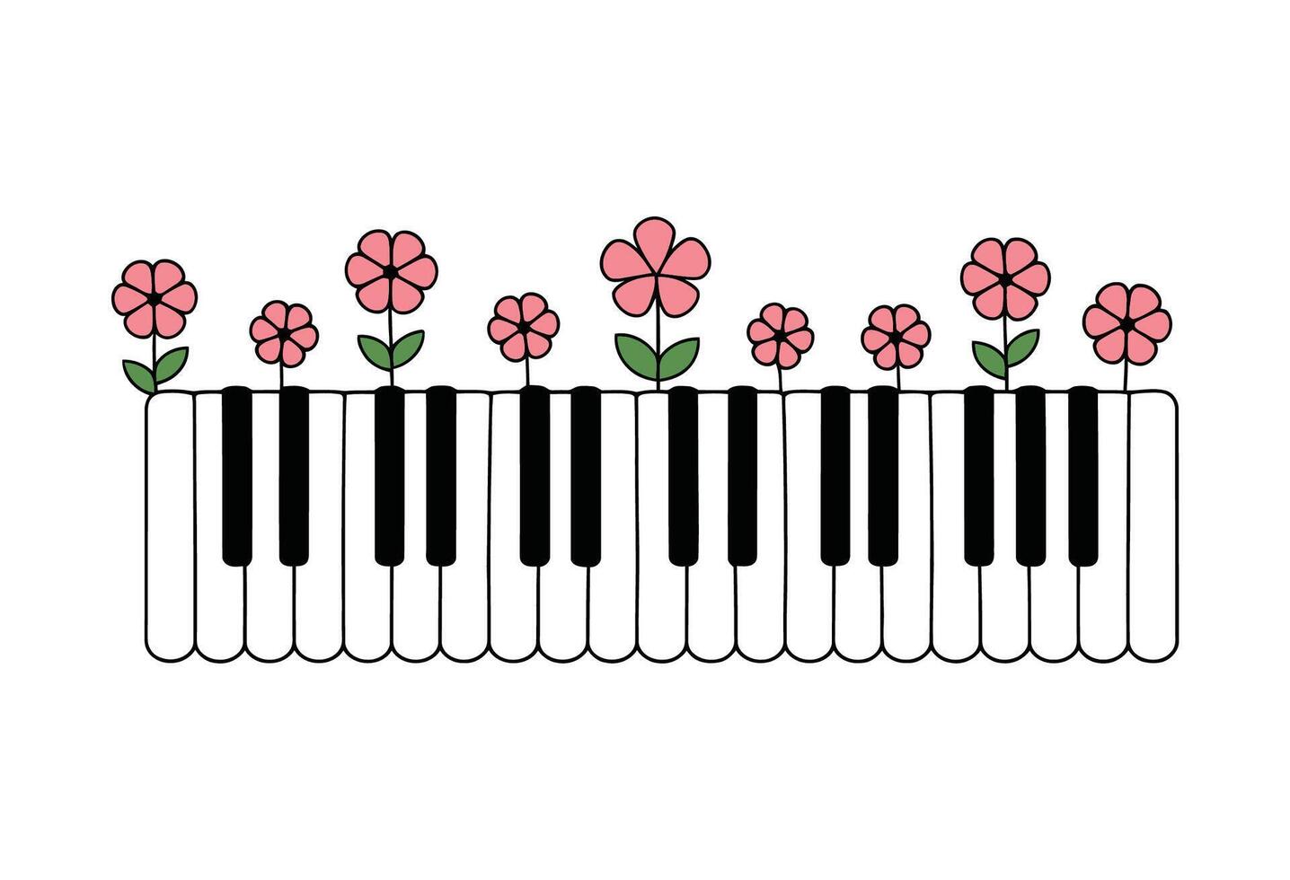 Piano Keyboard Blossoming with Pink Flowers Illustration vector
