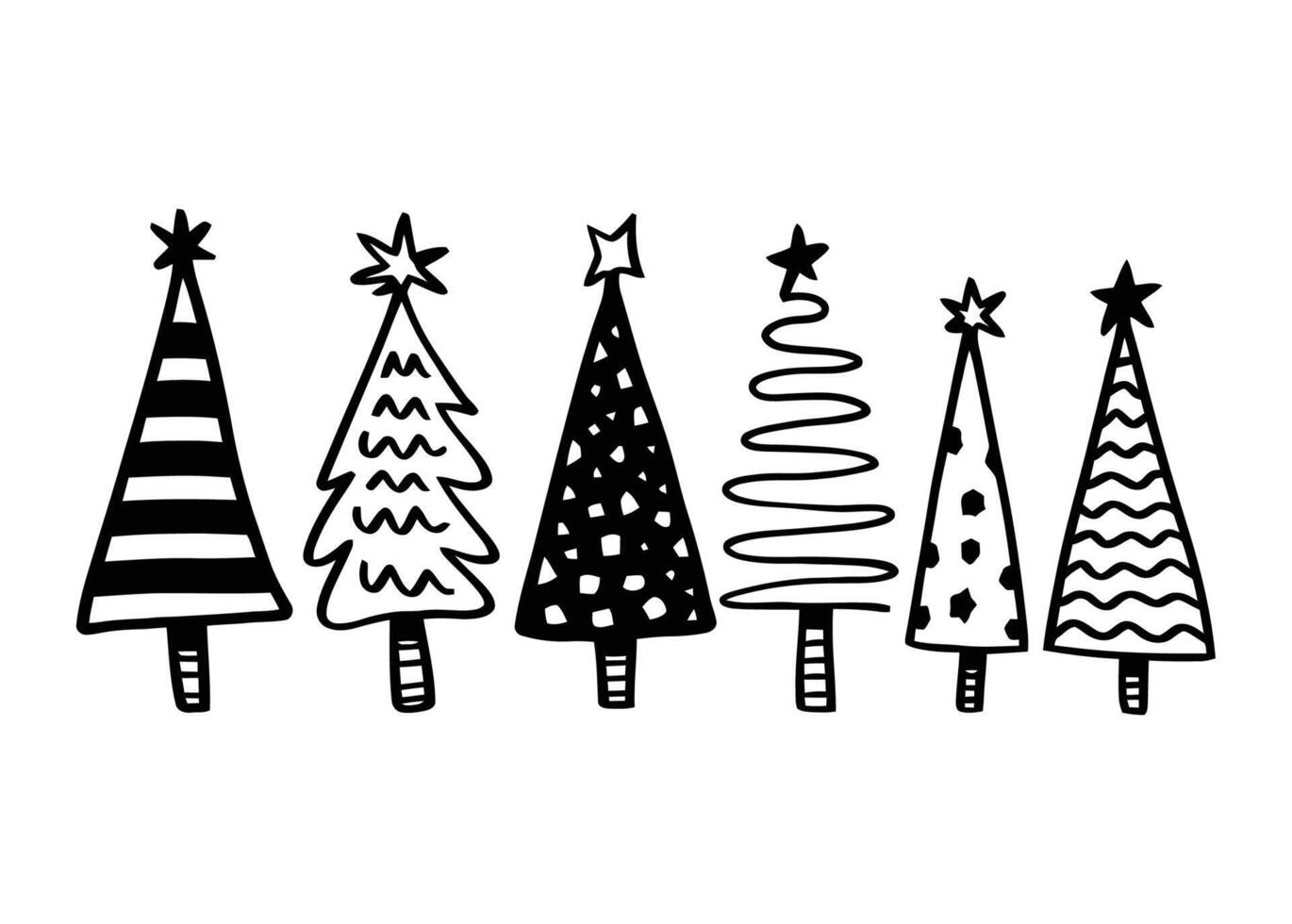 Hand-Drawn Doodle Stylized Christmas Trees Illustration vector